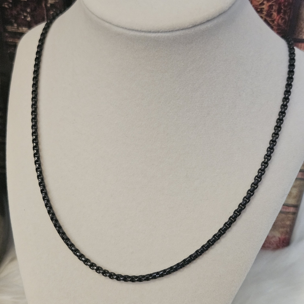 Stainless Steel Black Round Box Link Chain Necklace 24"